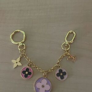 Gold and Pink Floral Key bag charm